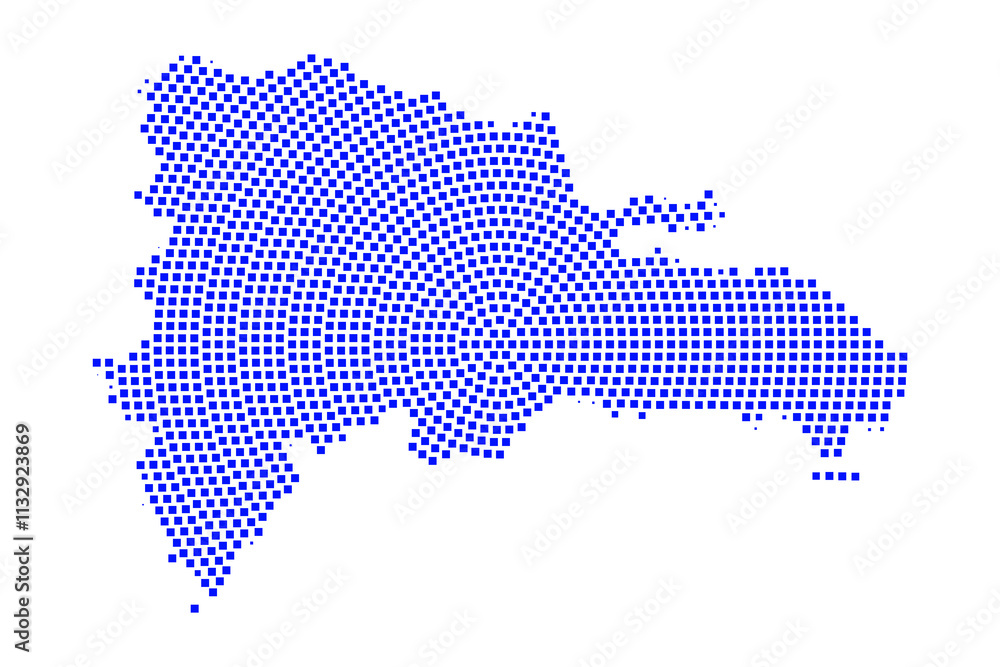 Fototapeta premium Abstract graphic Dominican Republic map from pixel blue on a white background. Vector illustration. 