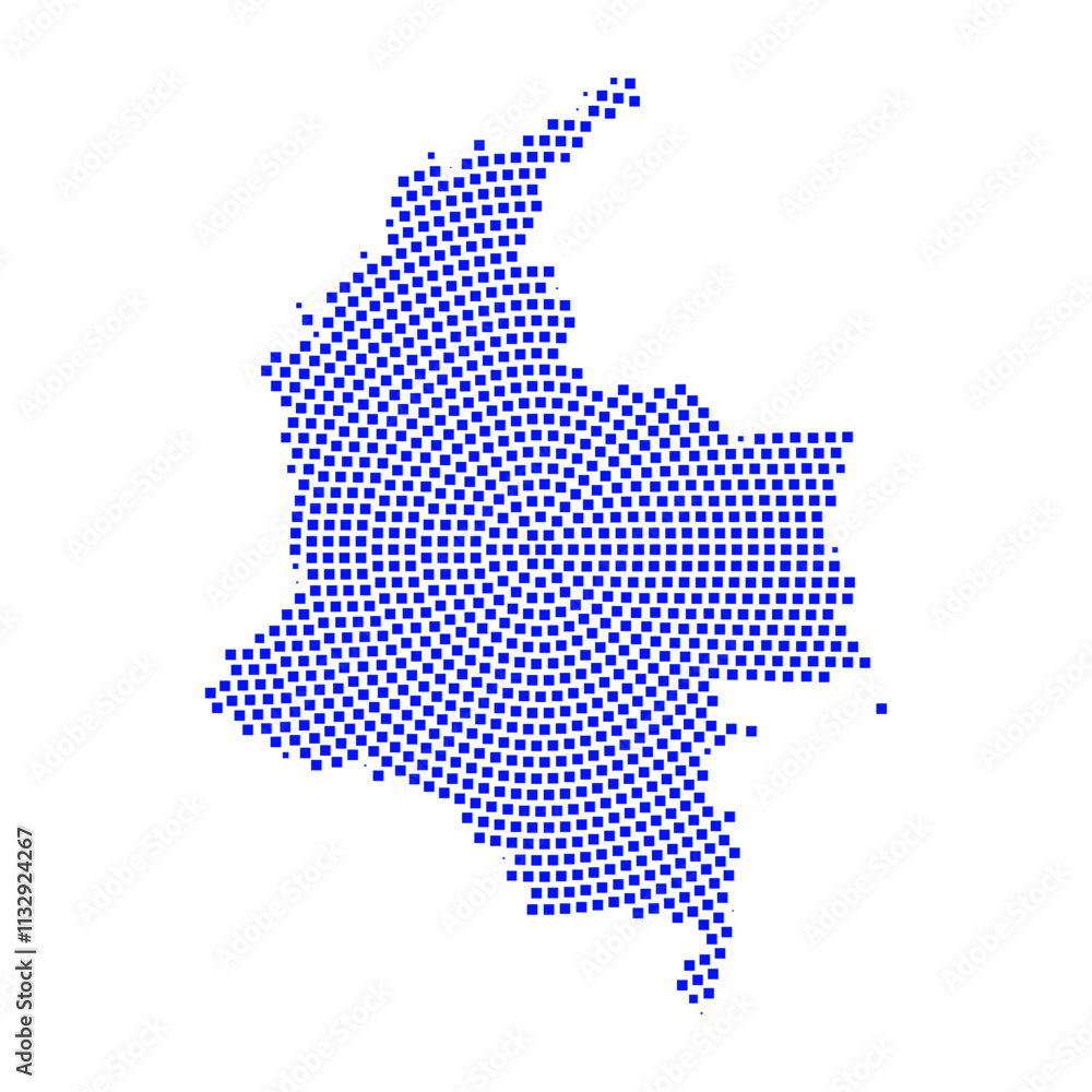 Obraz premium Abstract graphic Colombia map from pixel blue on a white background. Vector illustration. 