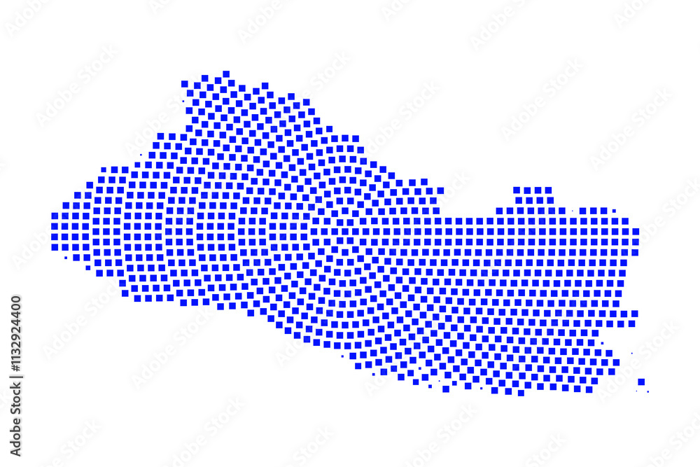 Fototapeta premium Abstract graphic El Salvador map from pixel blue on a white background. Vector illustration. 