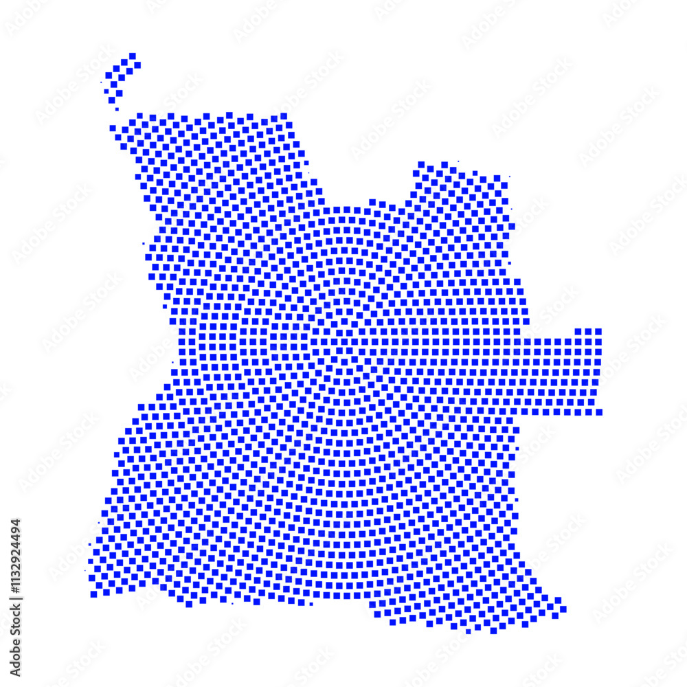 Fototapeta premium Abstract graphic Angola map from pixel blue on a white background. Vector illustration. 