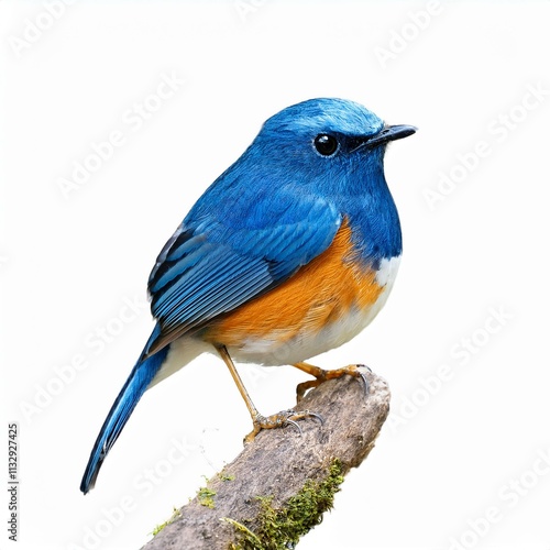 Grace in Blue: Himalayan Bluetail with Yellow Highlights on White Canvas