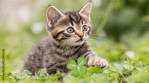 Wallpaper Mural Playful Kitten Pouncing on Clover Leaf Outdoor Joy Torontodigital.ca