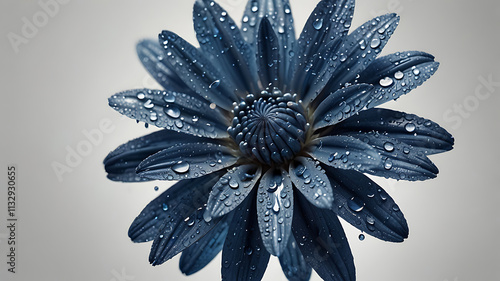 Blue Flower with Dew Drops: A single, vibrant blue flower with dew drops on its petals, capturing a moment of serene beauty and natural wonder. 