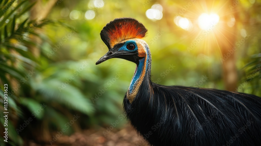 Fototapeta premium Vivid Cassowary Strolling in Lush Greenery