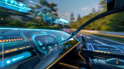 Futuristic Car Dashboard: A captivating glimpse into the future of automotive technology, showcasing a sleek and advanced car dashboard with futuristic displays.