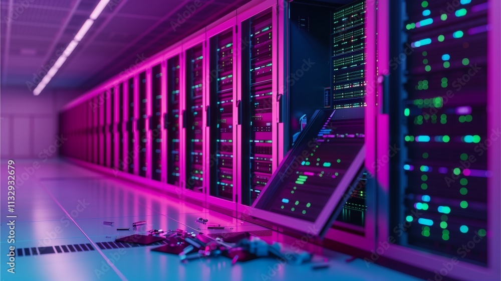 Fototapeta premium Cyberpunk Server Room Glitch 