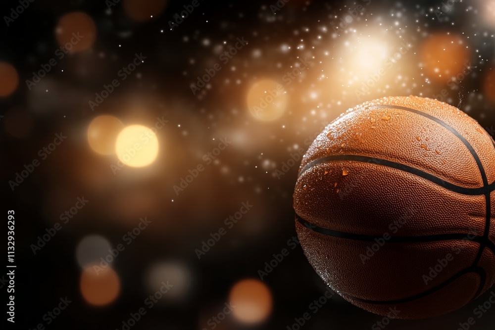 Fototapeta premium Basketball in motion with bright lights creating a dynamic and energetic atmosphere