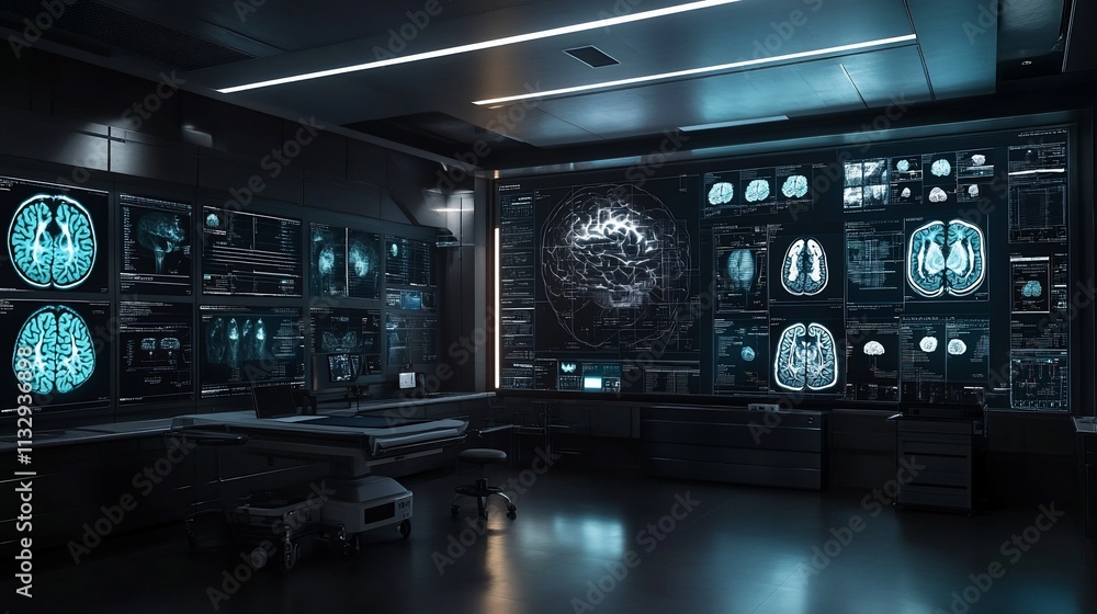 Fototapeta premium A high-tech medical room with brain scans and imaging equipment.