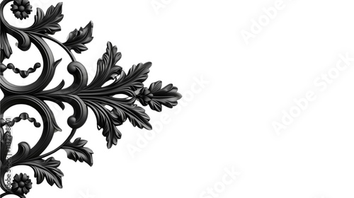 Elegant Black Floral Ornament: A corner design element featuring intricate black floral motifs on a white background, perfect for adding a touch of sophistication to your designs. 