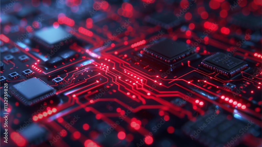 Obraz premium Red Circuit Board Close Up 