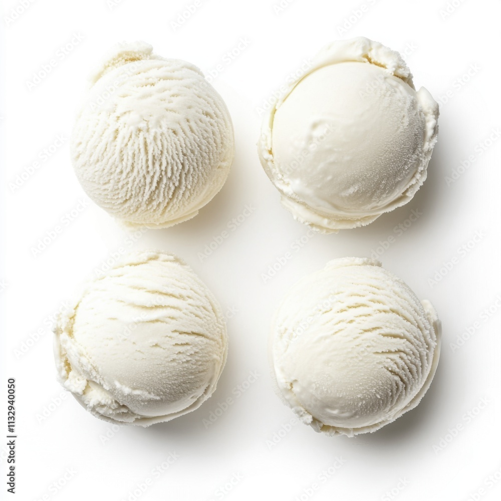 Four scoops of vanilla ice cream on white background Four scoops of vanilla ice cream on white background