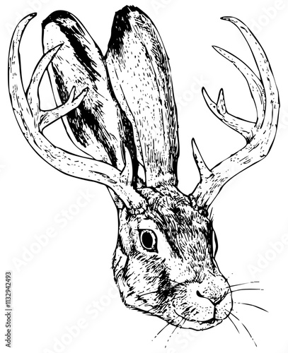 Jackalope | handdrawn black & white illustration converted to vector