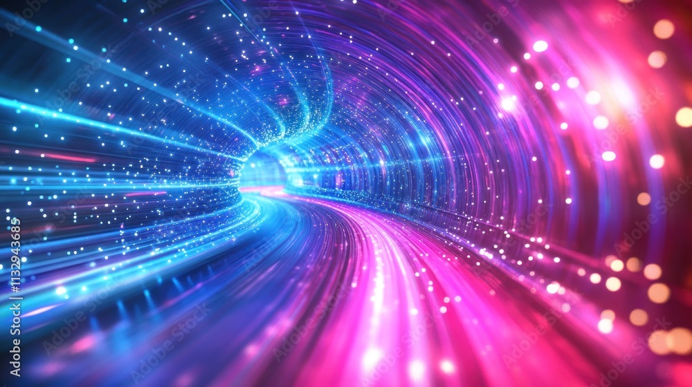 Fototapeta premium A vibrant, abstract tunnel of light representing speed and motion.