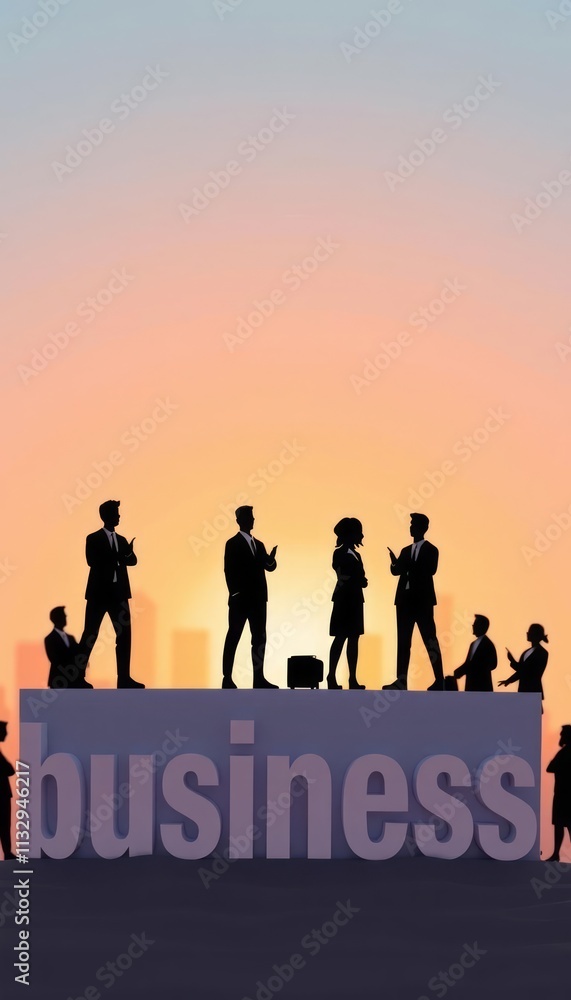 Fototapeta premium Silhouettes of business professionals standing on bold 