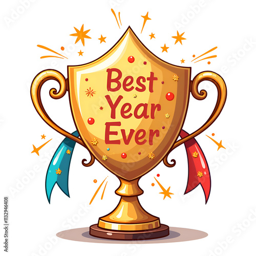 A celebration of success  best year ever trophy with colorful accents and sparkles, digital art of award concept. photo