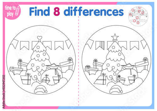 children's educational game. logic game. coloring book. find the difference. New Year. Christmas	
