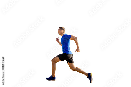 side view athletic man running isolated on transparent background photo