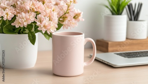 Wallpaper Mural Create a serene workspace with fresh flowers in your home office, promoting stress management and balance Discover the beauty of pink floral arrangements that enhance focus and productivity This Torontodigital.ca