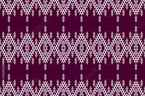 Ikat abstract geometric embroidery oriental traditional seamless knitted pattern. Native decorative Aztec design for fabric, clothing, wallpaper, ornament, texture, elements, interior, decoration