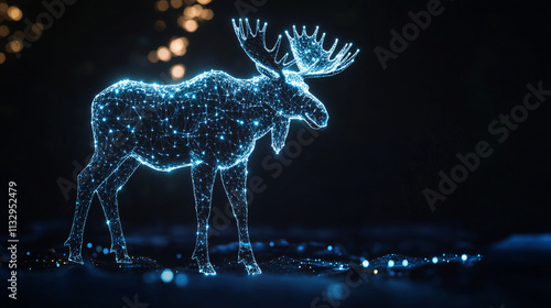 A cyber moose icon glowing with habitat data, representing online wildlife tracking platforms, conservation tools, and digital ecological research.   photo