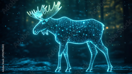 A cyber moose icon glowing with habitat data, representing online wildlife tracking platforms, conservation tools, and digital ecological research.   photo