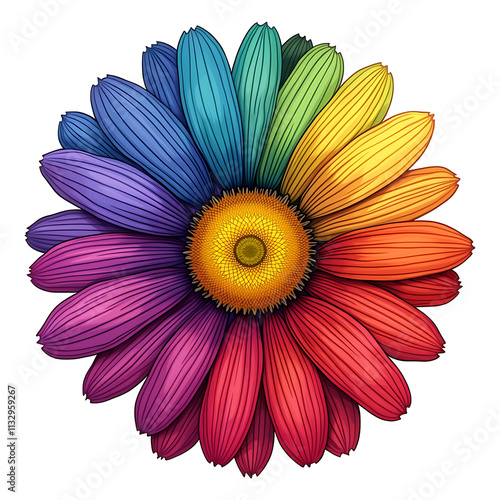 Beautiful rainbow Flowers Multicolored Petals Vector Illustration.