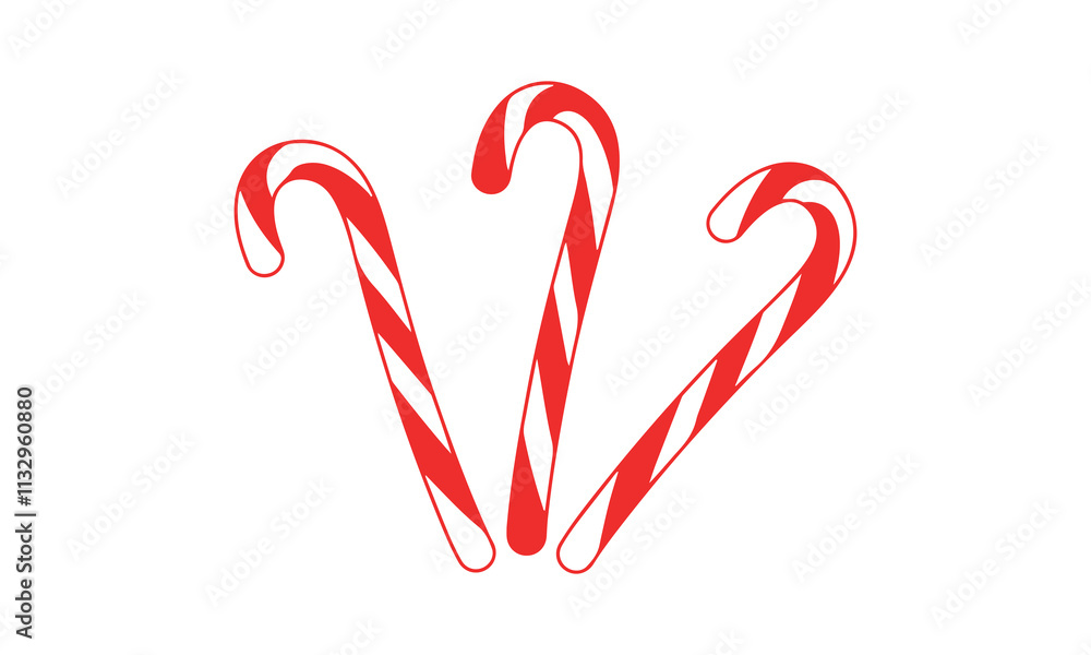 Obraz premium Christmas candy cane with red ribbon simple vector 
