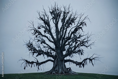 Spooky Tattered Tree Isolated on White Background photo