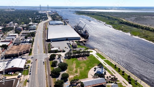 Ocean going cargo ship docked in port at Brunswick, Georgia where it is being loaded with products to be transported overseas 