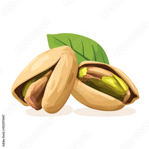 Green organic, natural vegetarian pistachio nut food vector illustration pistachio nut food set cartoon. healthy seed, ingredient snack, brown nutshell