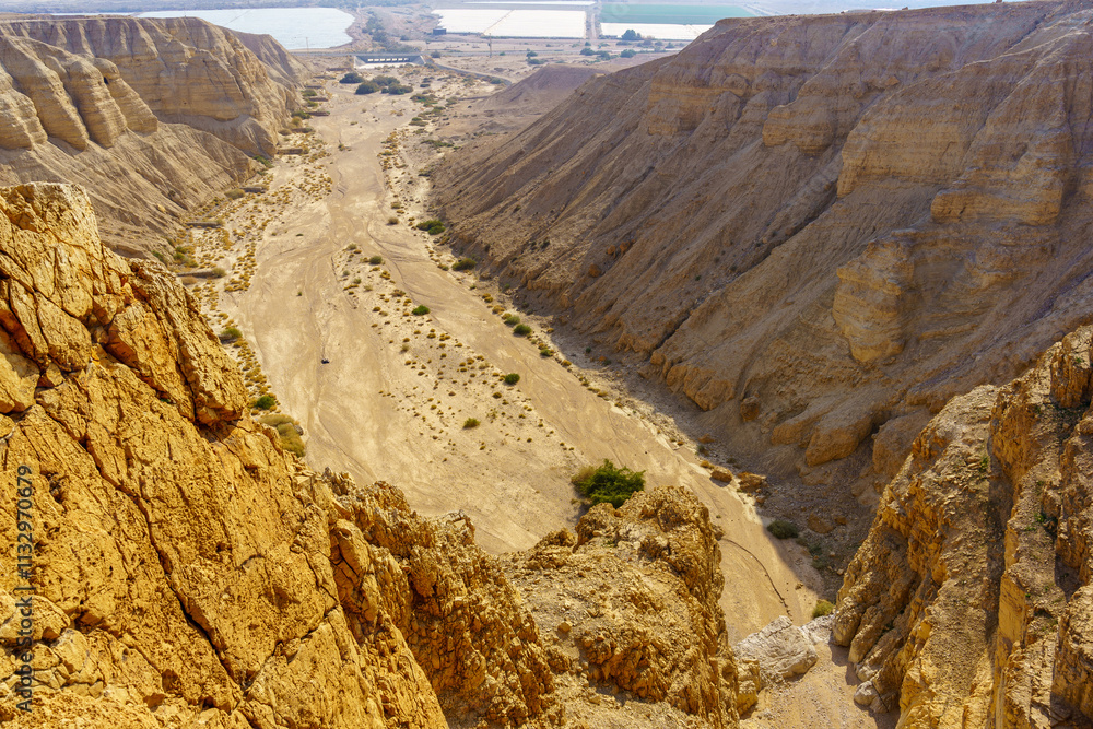 Desert cliffs and landscape in Qumran, near the Dead Sea