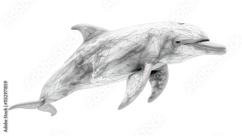 A wireframe dolphin leaping out of the water, rendered in a minimalist style. photo