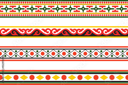 Vector endless colored ancient Russian ornament. Seamless Slavic border, frame. Painting of the royal chambers