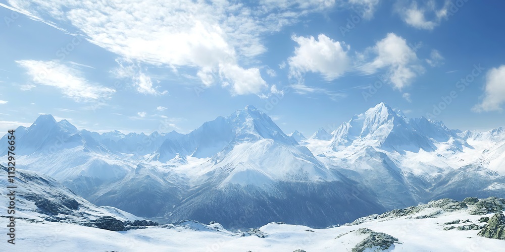 Obraz premium Snow-covered mountain peaks in winter