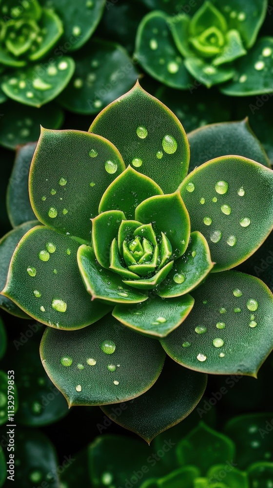Obraz premium A close-up of a succulent plant with water droplets on its leaves.