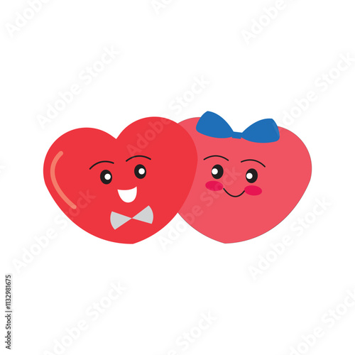 Red cute heart character. Romantic flat style Valentine's Day illustrations to express feelings of love.