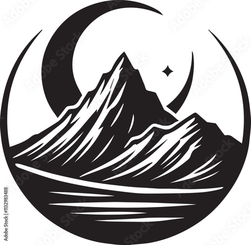 A peak shaped like a crescent moon rising from the horizon vector black silhouette