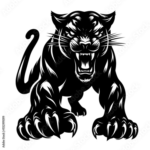 angry panther logo, angry panther silhouette vector, angry panther illustration vector black and white