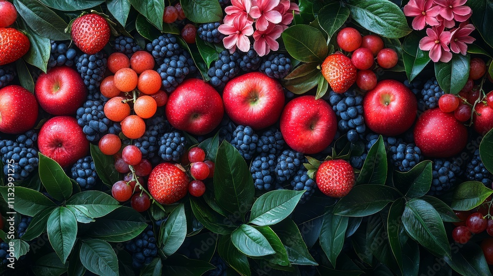 Obraz premium Fresh apples and berries in a colorful arrangement