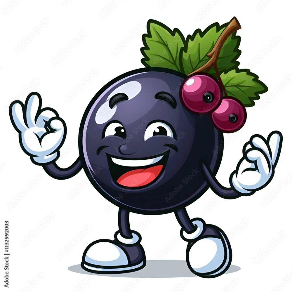 Fototapeta premium a single isolated happy comix black currant on a white background