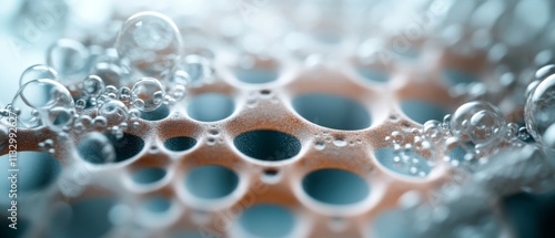 Bubbles merge in intricate formations, showcasing texture and the marvel of surface tension in an abstract light. photo