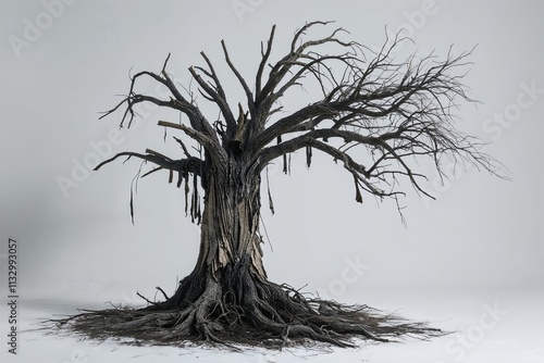 Hauntingly Tattered Tree Isolated on White Background photo