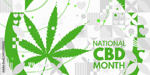 national CBD month. Stylized marijuana leaf, cannabis - banner, poster, vector illustration
