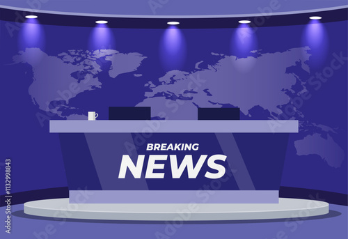 Empty news studio background in flat style. Vector stock