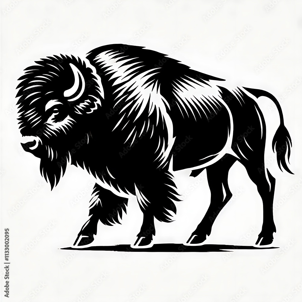 Obraz premium Bison Buffalo Logo silhouette vector, Bison Vector illustration black and white