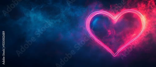 Vibrant Neon Heart Shape Glowing Against a Dark Background with Colorful Smoke Effects for Romantic and Creative Visuals photo