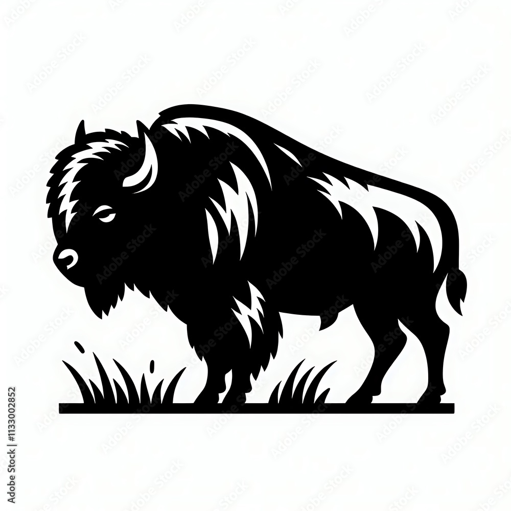 Obraz premium Bison Buffalo Logo silhouette vector, Bison Vector illustration black and white