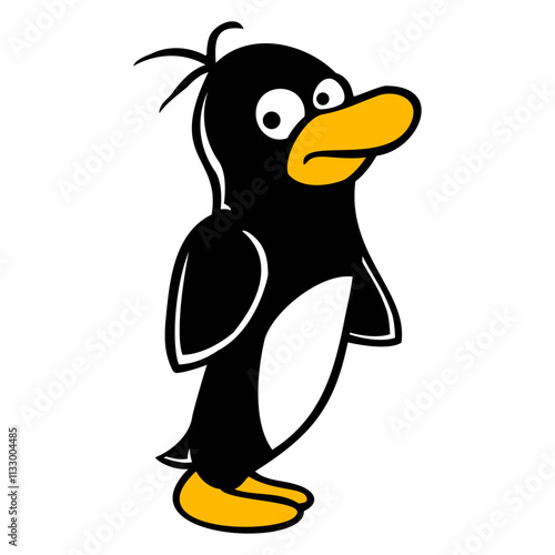 Penguin Looks to the Side Funny Cautiously Stands Design Lover Art Vector Illustration Card T-Shirt Poster Sticker Graphic Print Decorative Drawing Isolated Logo Decoration Symbol Creative Cool Style