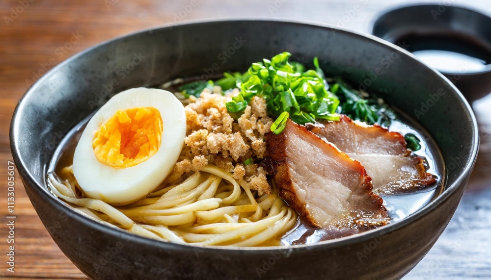 Japanese Ramen Noodles with Pork Belly and Soft-Boiled Egg Japanese Ramen Noodles with Pork Belly and Soft-Boiled Egg