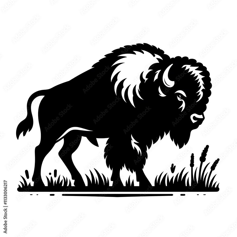Obraz premium Bison Buffalo Logo silhouette vector, Bison Vector illustration black and white